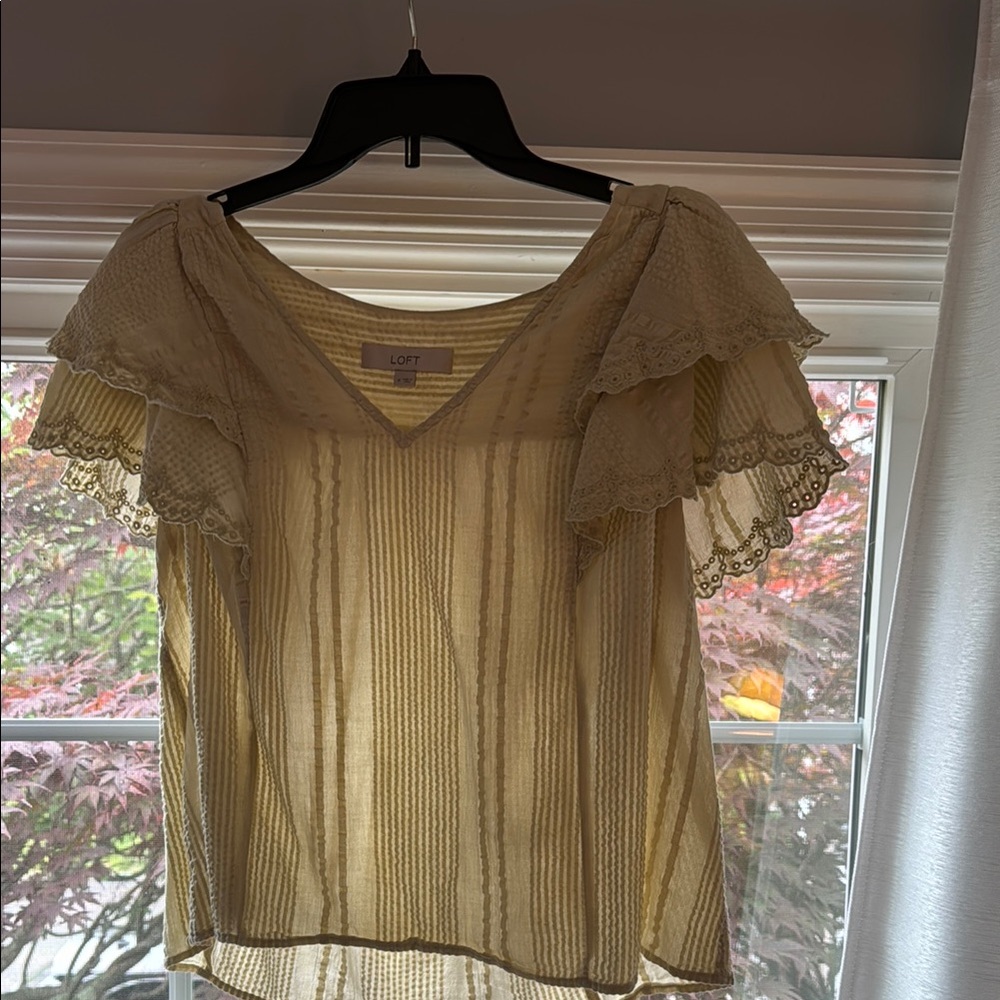 LOFT Tan Sheer Ruffled Blouse